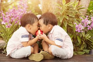 Children eating apple