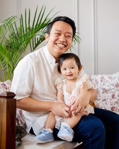 Father with happy one year old baby photoshoot