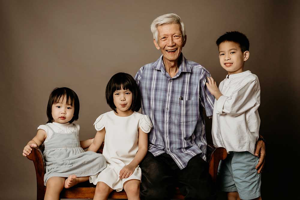 Grandfather and grandkids photoshoot