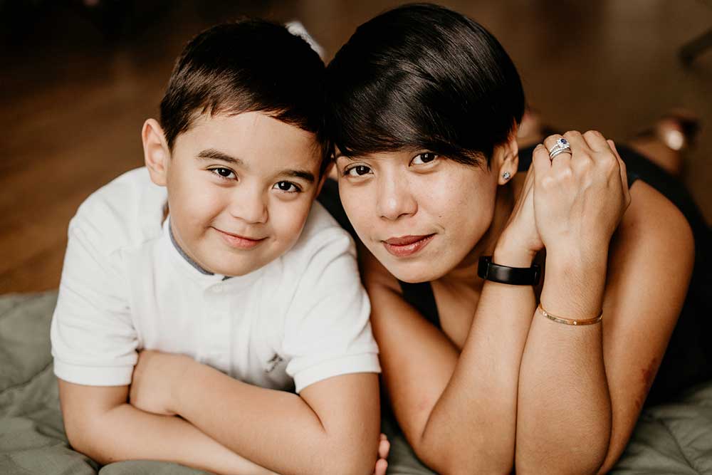 Mother and son celebrating birthday