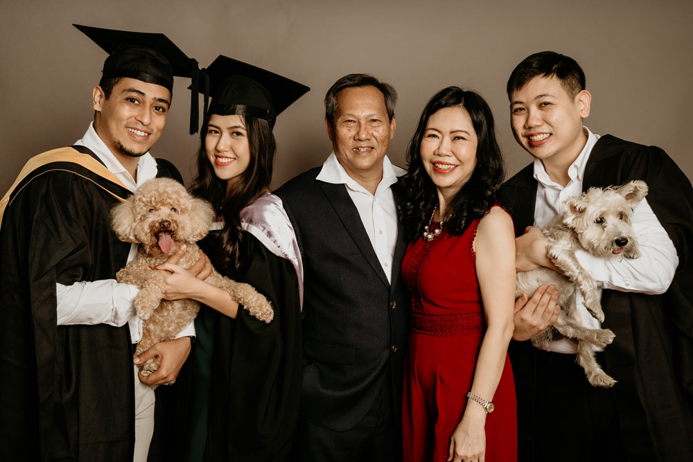 five pax family graduation two pet dogs photo