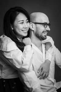 laughing classic B&W couple photo studio