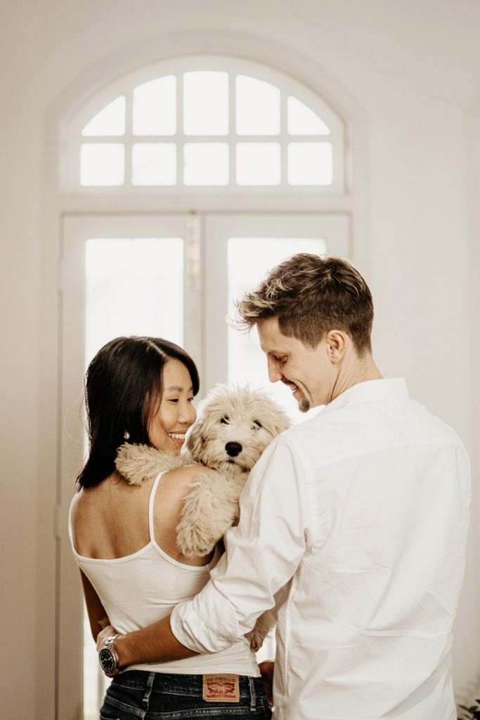 couple pet photography studio natural light