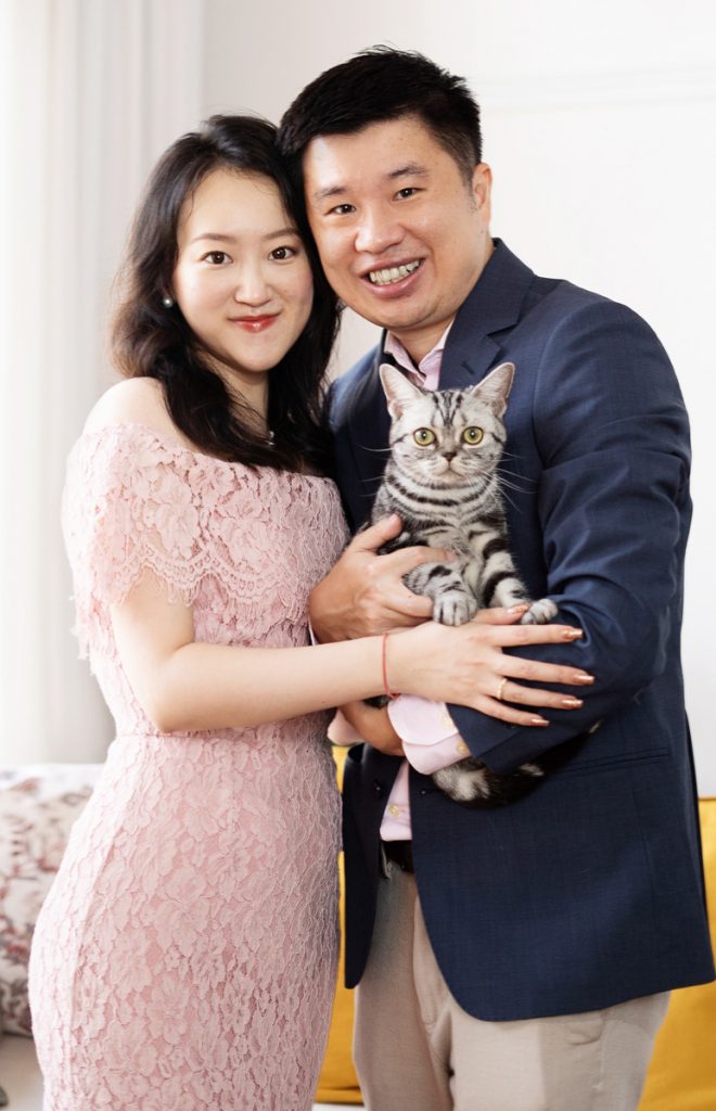 Chinese couple photoshoot with pet cat