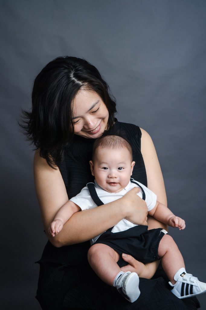 mother and 100 day old baby formal studio photography