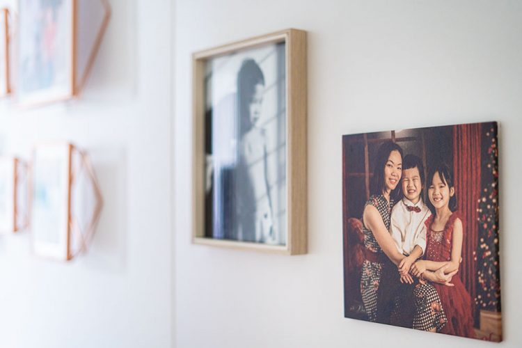 printed-canvas-in-hallway Printed canvas of family portrait in hallway