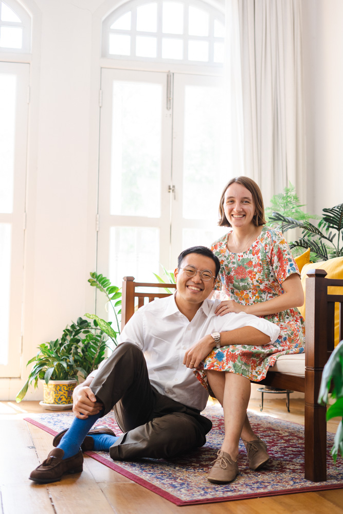 bi-racial couple photoshoot smiling