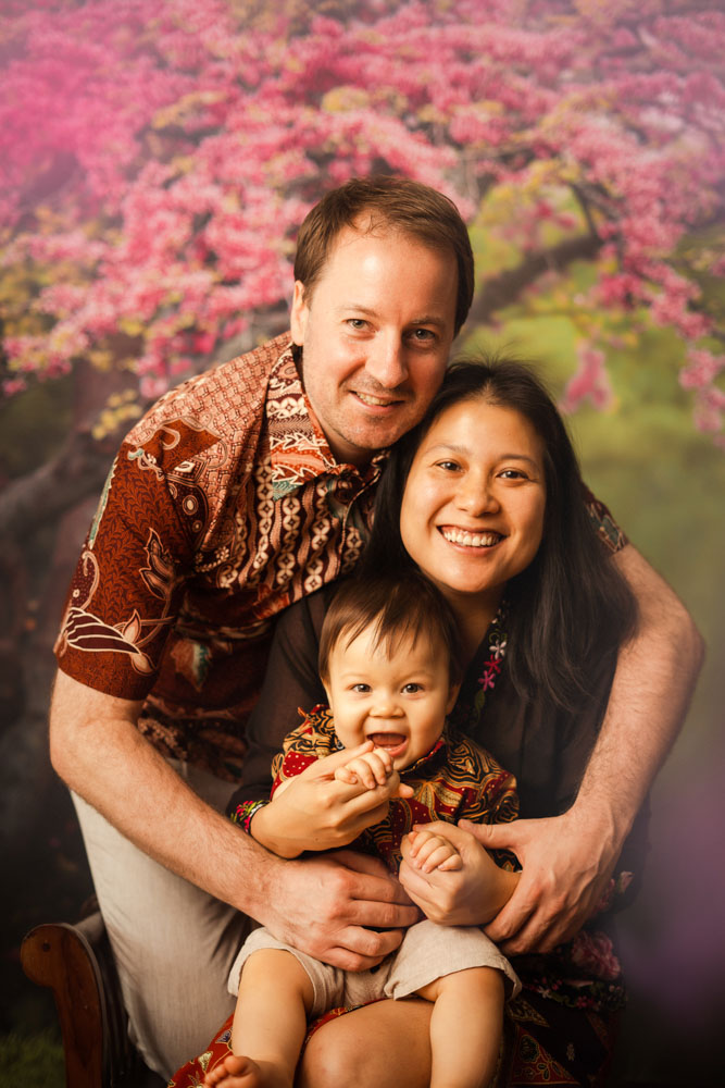 young baby family peranakan pink backdrop