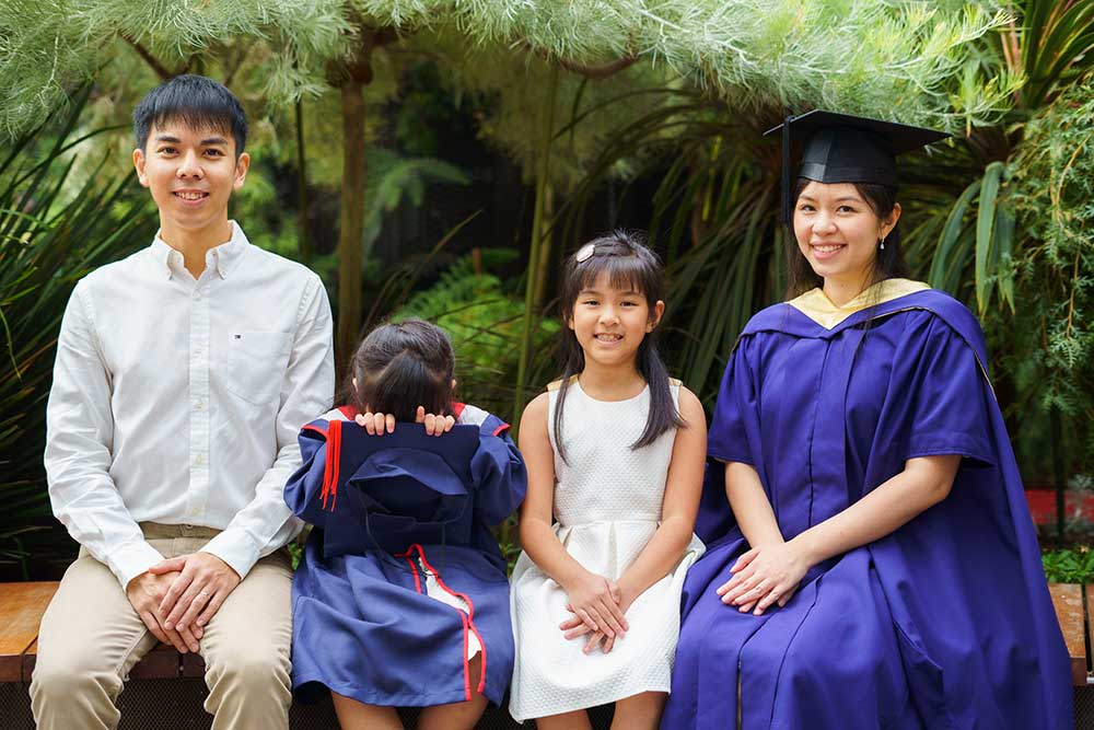 Graduation Family Photoshoot shot in Gardens By The bay Flower Dome