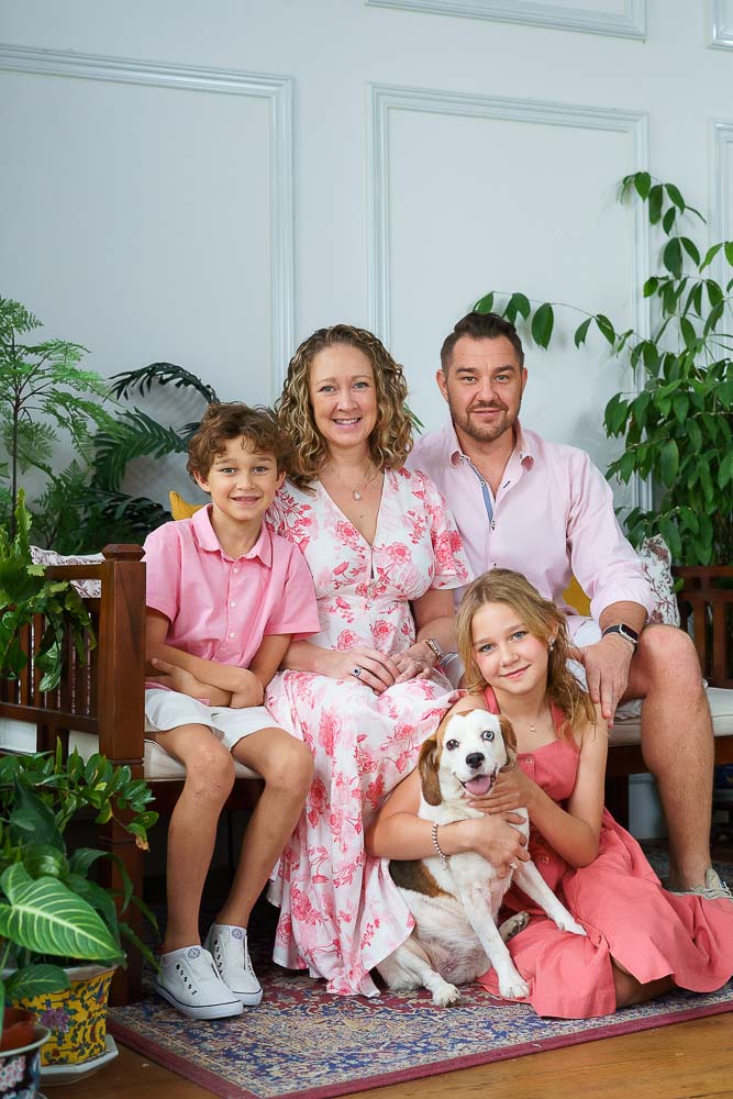 family of 4 and pet dog photoshoot in Oh Dear Studio natural light