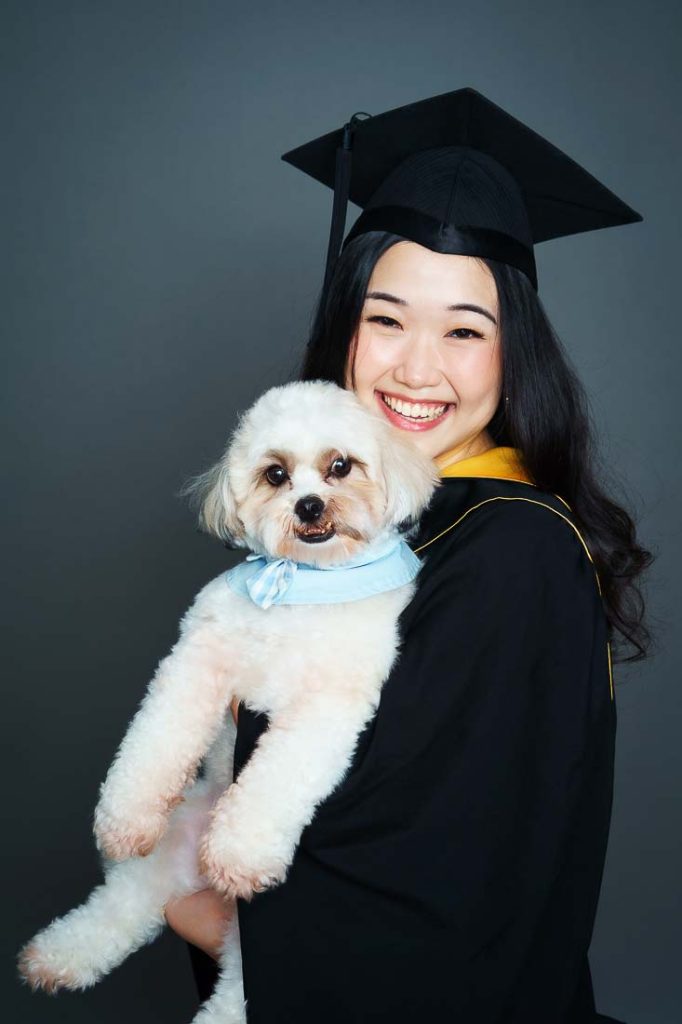 best graduation photo studio take with pet dog