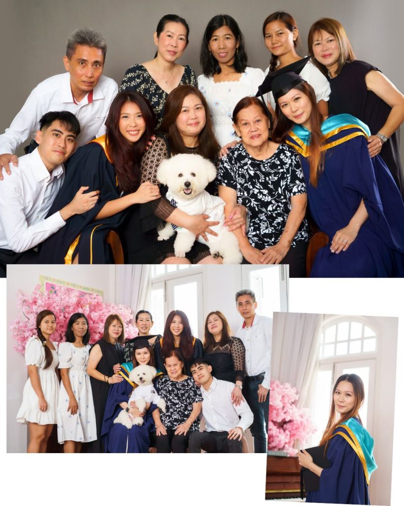 large generation family photoshoot with pet dog graduation