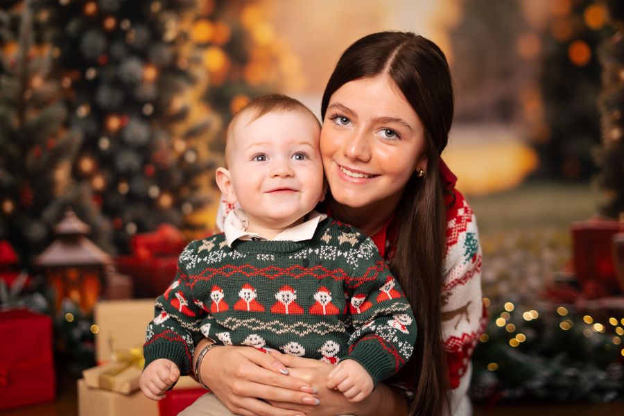 cute Christmas Portrait for baby and his elder sister!